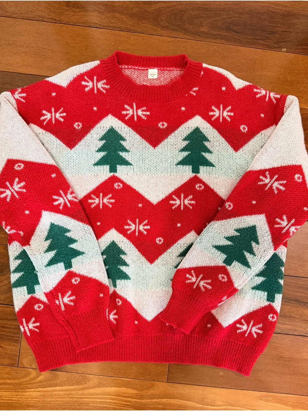 Red & Green Holiday Tree Knit Sweater - Women